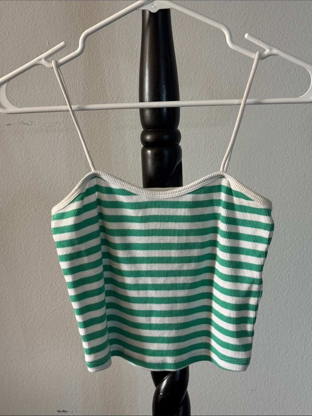 Green and White Striped Spaghetti Strap Crop Top 2.L4